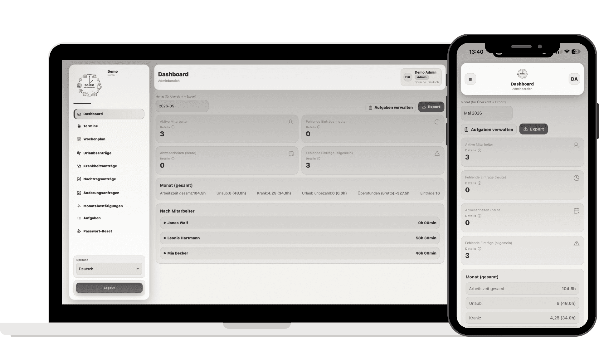 Admin-Dashboard & Exporte
